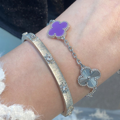 [Kismet Jewels ]CLOVER  5 MOTIFS  PURPLE VIOLET BRACELET SILVER