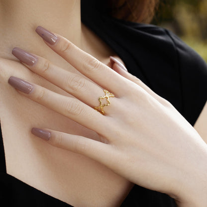 [Kismet Jewels ]Hollow Design Four-Leaf Clover Flower Shape Ring