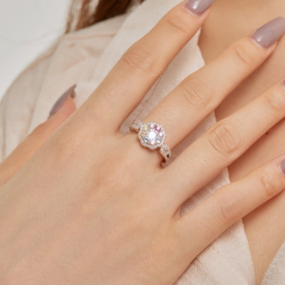 [Kismet Jewels ]Delicate Colorful Round Cut Flower Shape Wedding Ring