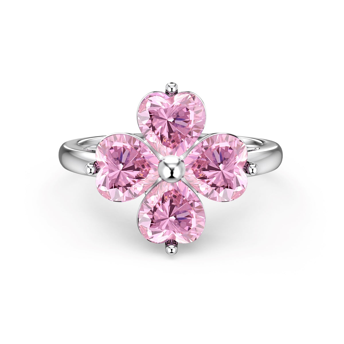 [Kismet Jewels ]Heart-shaped Four-Leaf Clover Ball Ring