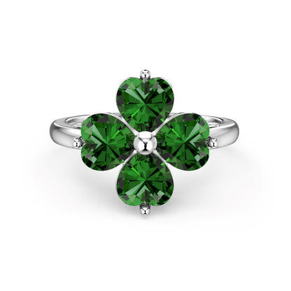 [Kismet Jewels ]Heart-shaped Four-Leaf Clover Ball Ring