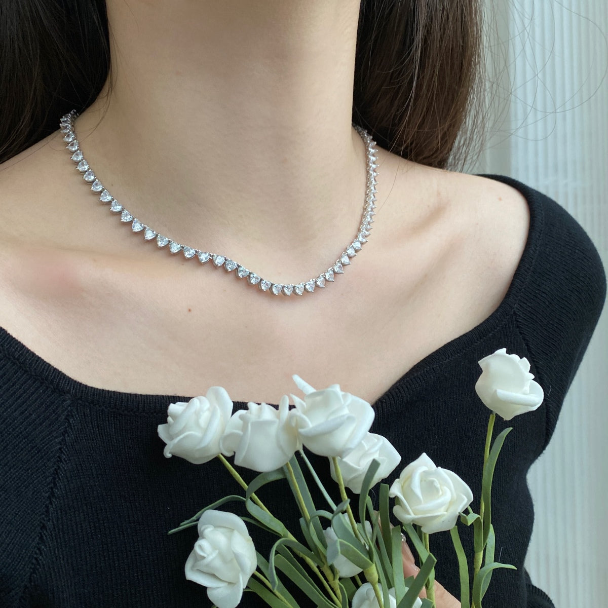 [Echo Fine ]Ornate Heart Cut Tennis Necklace