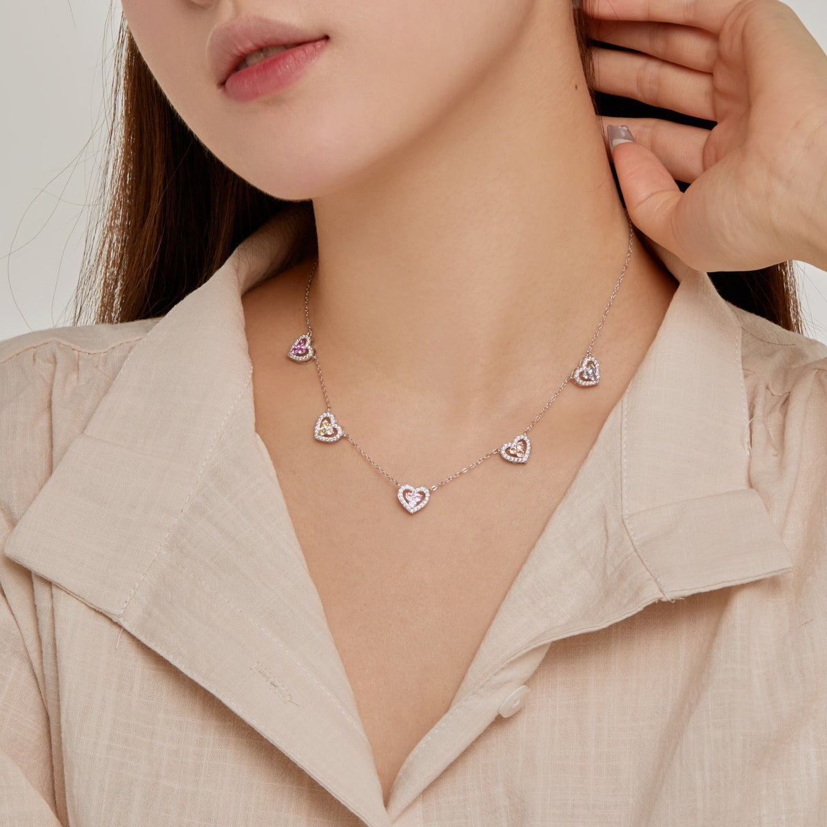 [Echo Fine ]Sparkling Five Heart Necklace