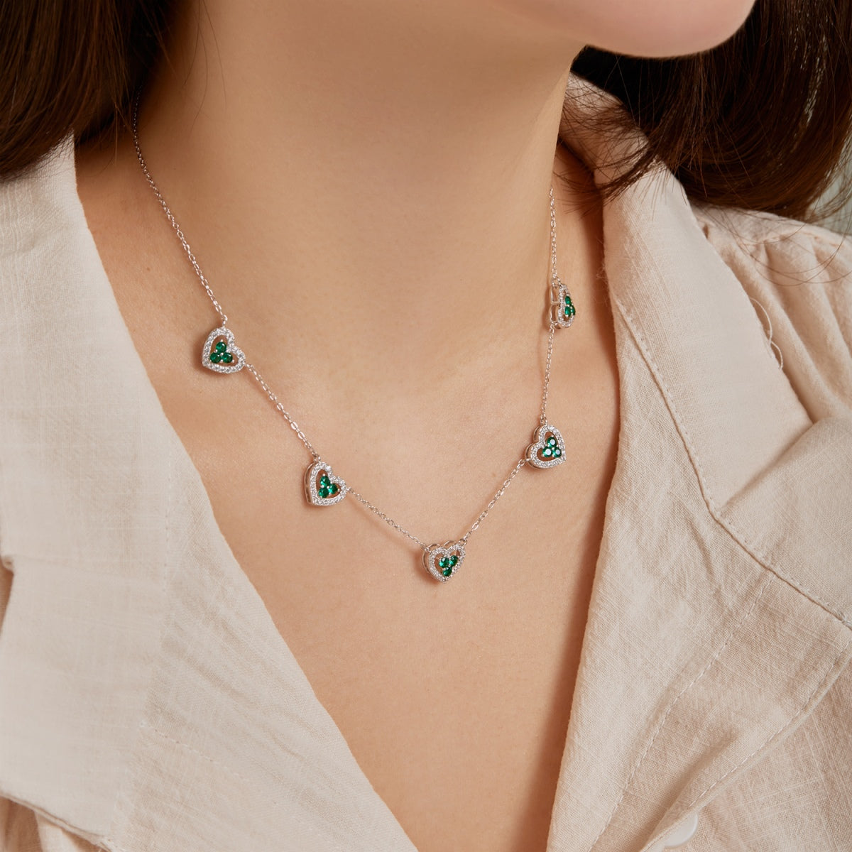 [Echo Fine ]Sparkling Five Heart Necklace
