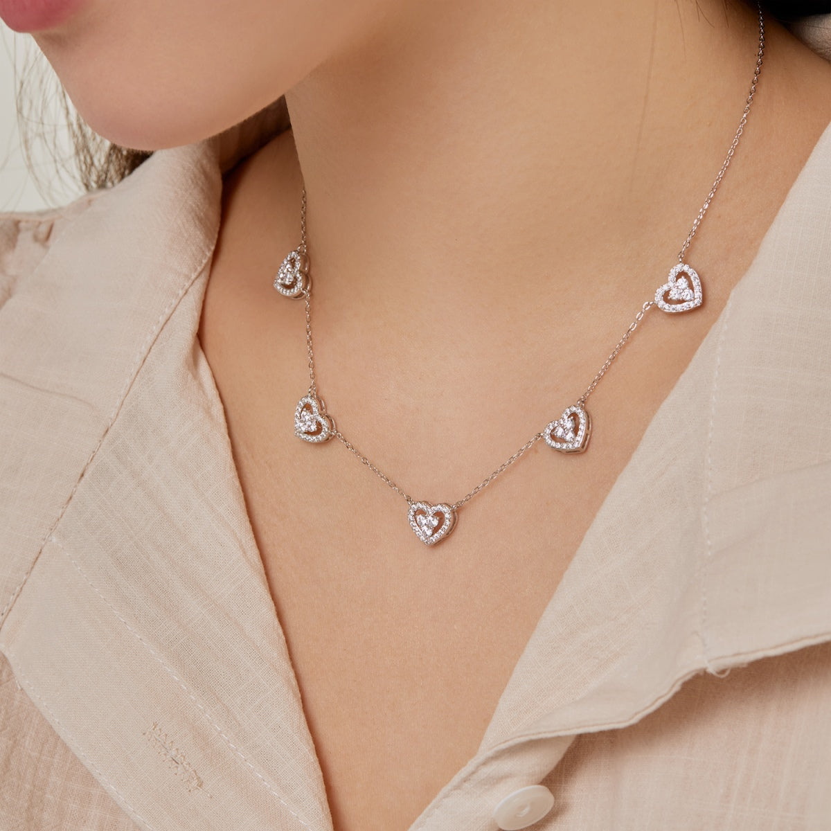 [Echo Fine ]Sparkling Five Heart Necklace