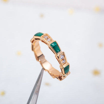 [Echo ]SERPENTI RING PINK GOLD MALACHITE DIAMOND 3MM