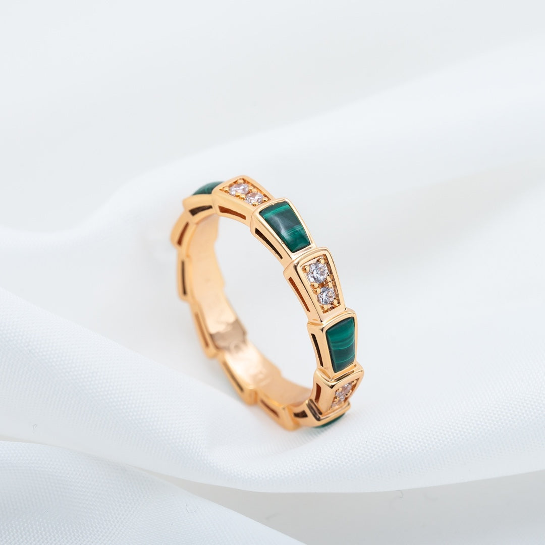 [Echo ]SERPENTI RING PINK GOLD MALACHITE DIAMOND 3MM