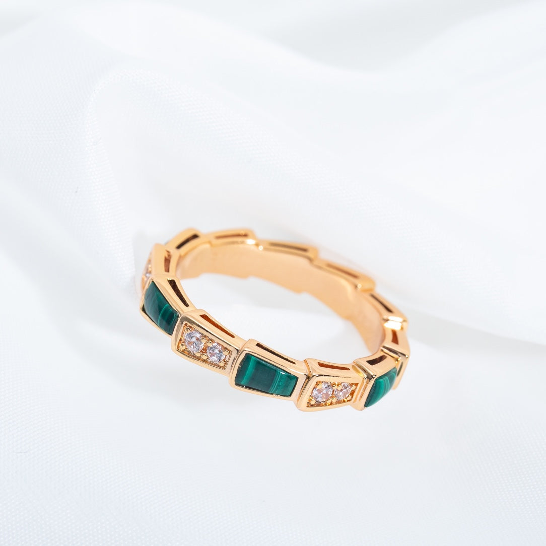 [Echo ]SERPENTI RING PINK GOLD MALACHITE DIAMOND 3MM