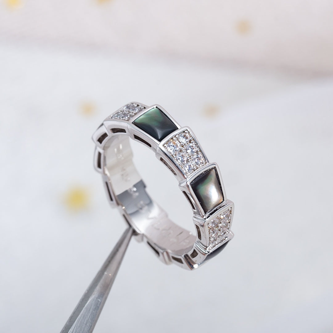 [Echo ]SERPENTI RING SILVER DIAMOND BLACK MOP 4MM