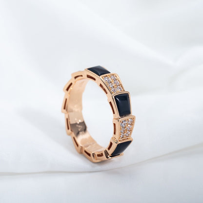 [Kismet Jewels ]SERPENTI RING PINK GOLD BLACK MOP DIAMOND PAVED 4MM