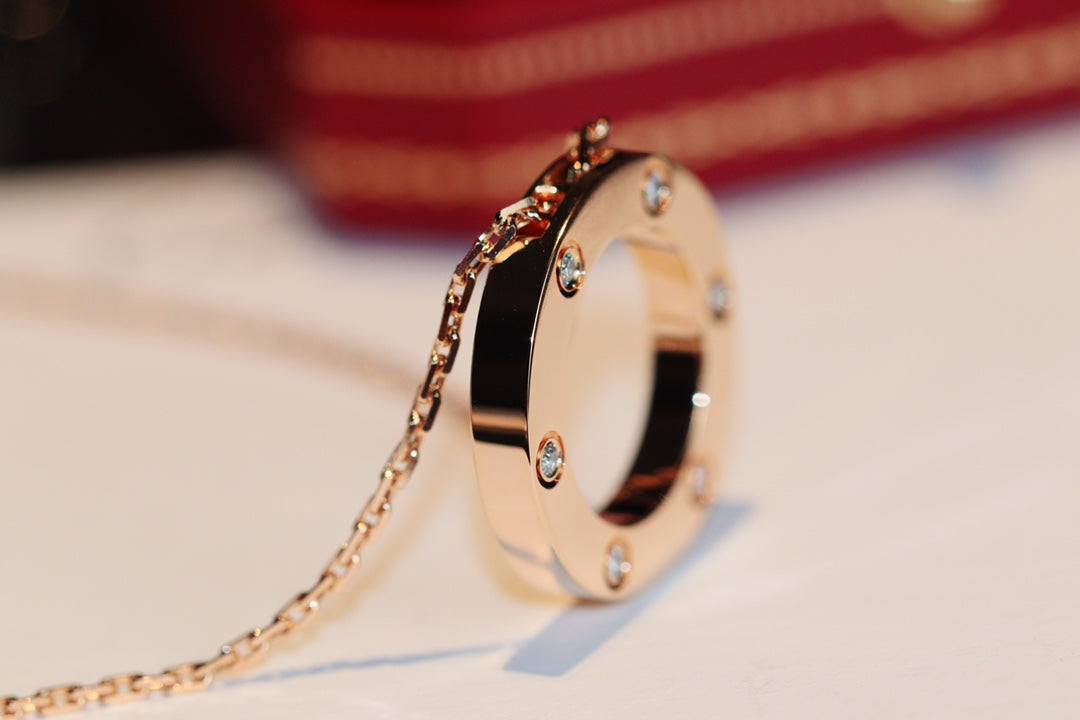 [Kismet Jewels ]LOVE NECKLACE 16MM 6 DIAMONDS PINK GOLD