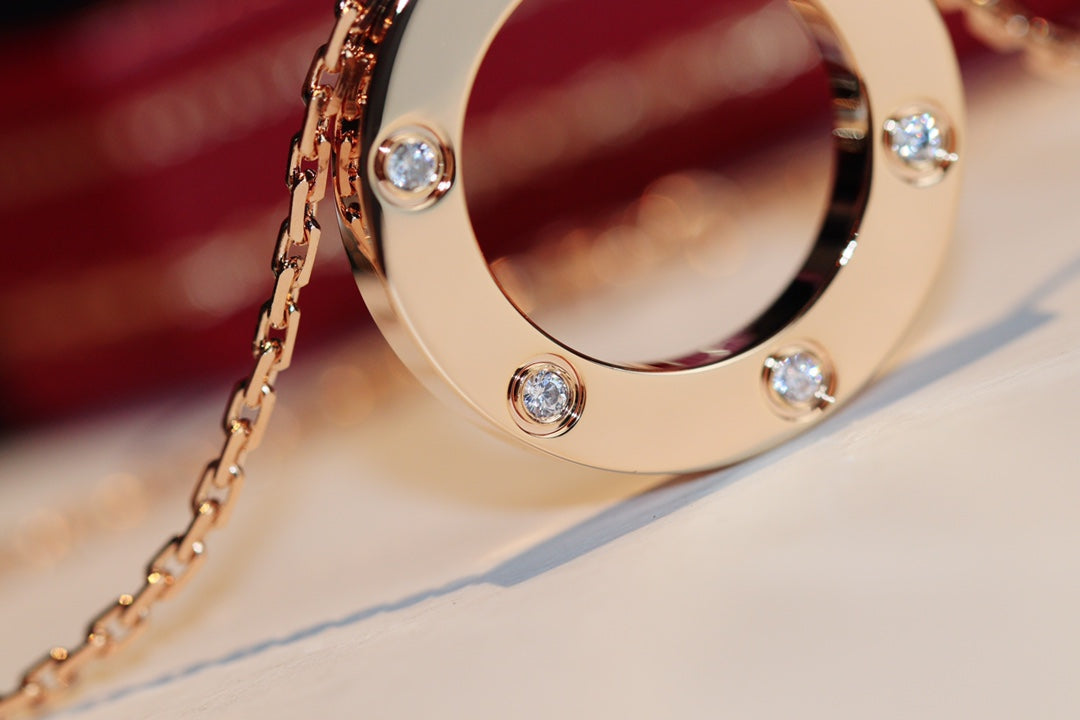 [Kismet Jewels ]LOVE NECKLACE 16MM 6 DIAMONDS PINK GOLD