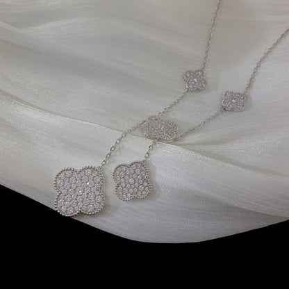 [Kismet Jewels ]CLOVER 5 MOTIFS SILVER DIAMONDS NECKLACE