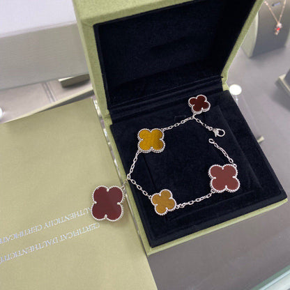[Kismet Jewels ]CLOVER 5 MOTIFS SIVLER CARNELIAN TIGER EYE BRACELET
