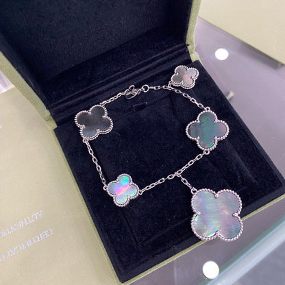 [Kismet Jewels ]CLOVER 5 MOTIFS SIVLER DARK MOP BRACELET