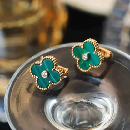 [Kismet Jewels ]CLOVER MEDIUM 1 MOTIFS MALACHITE DIAMOND EARRINGS