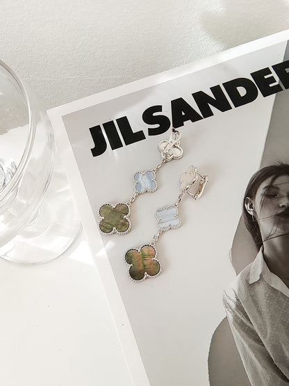 [Kismet Jewels ]CLOVER 3 MOTIFS CHALCEDONY DARK MOP SILVER EARRINGS