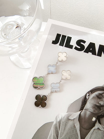 [Kismet Jewels ]CLOVER 3 MOTIFS CHALCEDONY DARK MOP SILVER EARRINGS