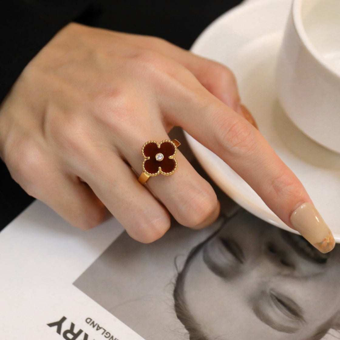 [Kismet Jewels ]CLOVER CARNELIAN RING ROSE GOLD DIAMOND