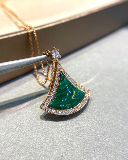 [Kismet Jewels ]DREAM MALACHITE DIAMOND PAVED PINK GOLD NECKLACE