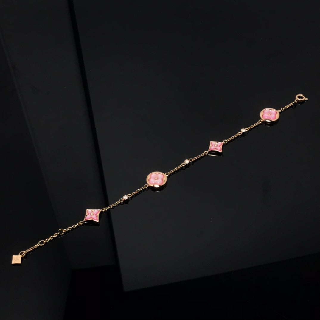 [Kismet Jewels ]STAR AND SUN 4 MOTIF PINK MOP PINK GOLD BRACELET