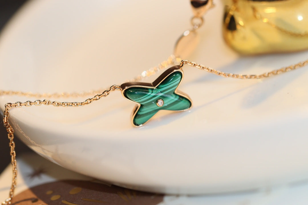 [Kismet Jewels ]JEUX MALACHITE 1 DIAMOND PINK GOLD NECKLACE