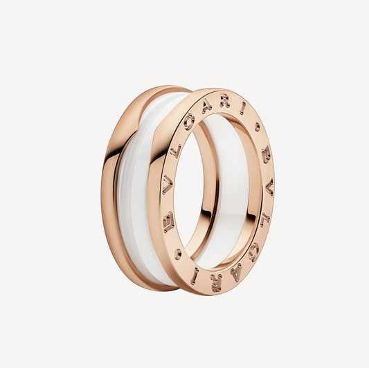 [Echo ]ZERO 1 TWO-BAND LOOPS AND WHITE CERAMIC SPIRAL PINK GOLD RING
