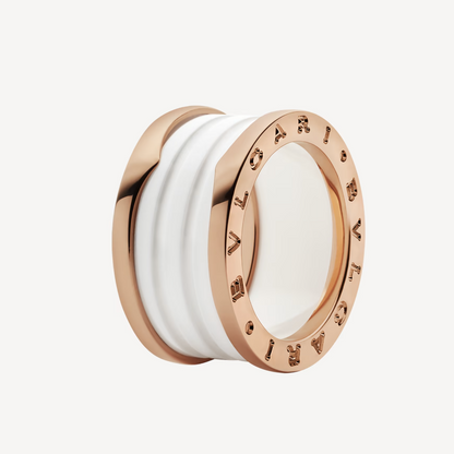 [Kismet Jewels ]ZERO 1 FOUR-BAND LOOPS AND WHITE CERAMIC SPIRAL PINK GOLD RING