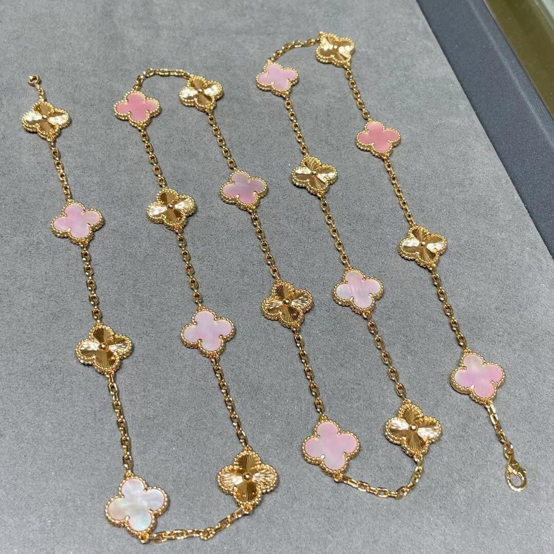 [Kismet Jewels ]CLOVER 20 MOTIFS LASER PINK MOP NECKLACE