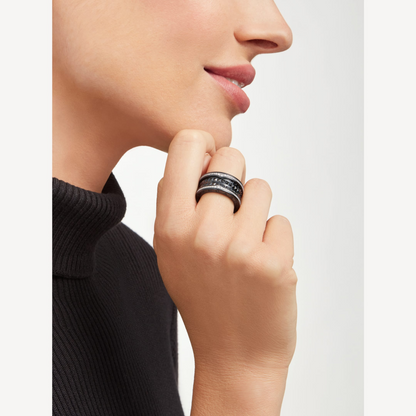 [Kismet Jewels ]ZERO 1 ROCK FOUR-BAND BLACK CERAMIC WITH STUDDED SPIRAL AND PAVED DIAMONDS RING