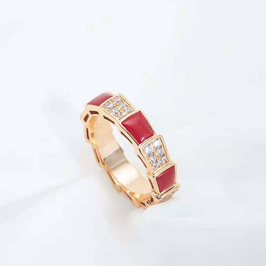[Echo ]SERPENTI RING PINK GOLD CARNELIAN DIAMOND PAVED 4MM