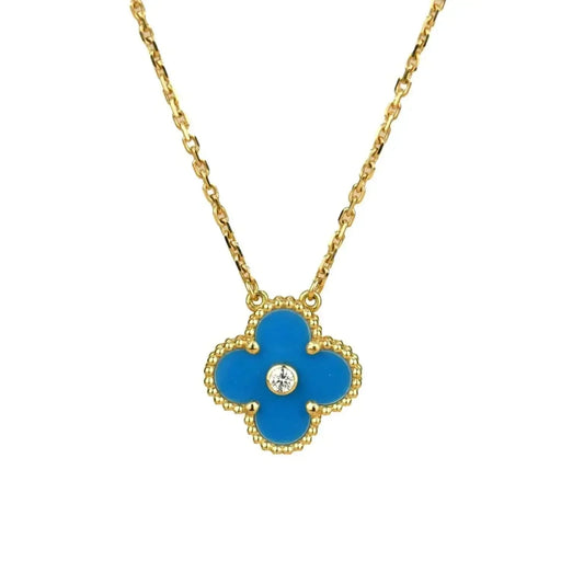 [Kismet Jewels ]CLOVER 15MM DIAMOND AND BLUE AGATE NECKLACE