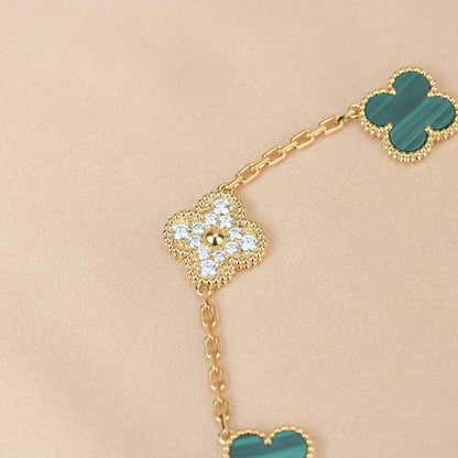[Kismet Jewels ]CLOVER  5 MOTIF MALACHITE DIAMOND BRACELET