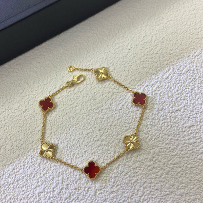 [Kismet Jewels ]CLOVER 6 MOTIF RED AGATE LASER BRACELET