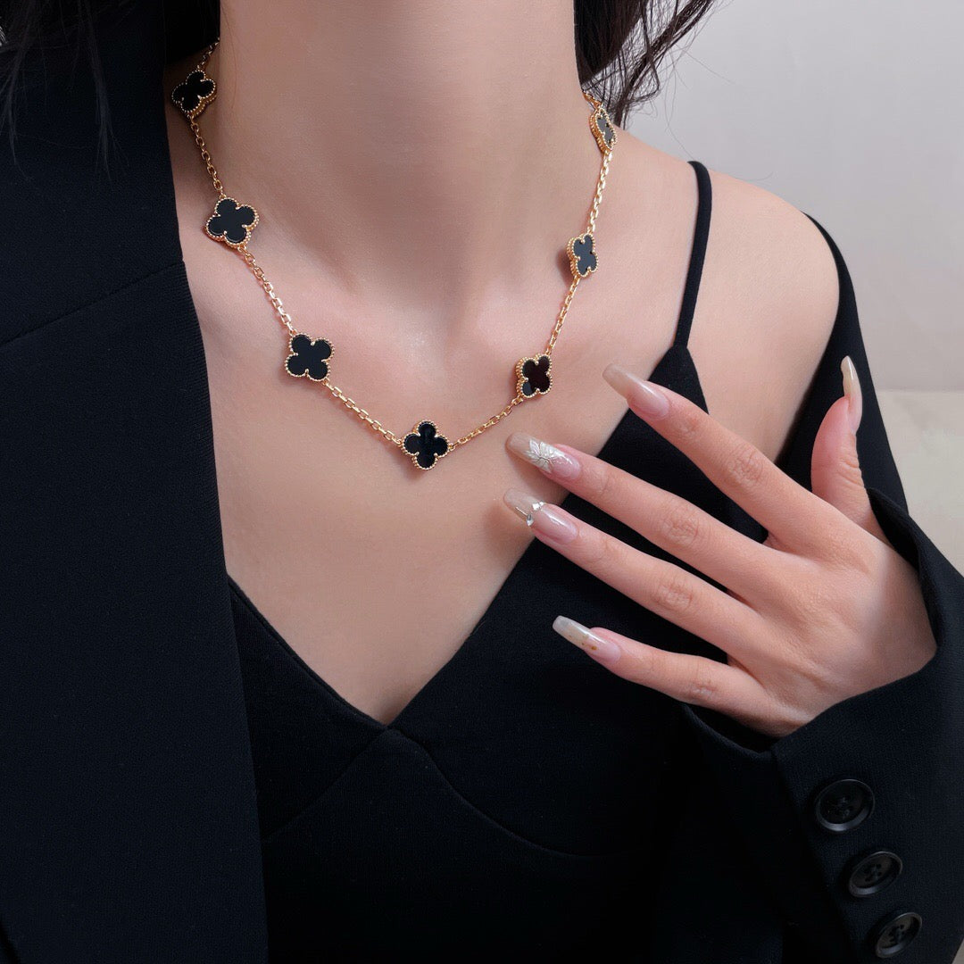 [Kismet Jewels ]CLOVER 10 MOTIFS ONYX NECKLACE