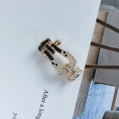 [Kismet Jewels ]FORCE LARGE HORSESHOE BLACK WHITE DIAMOND BRACELET SILVER