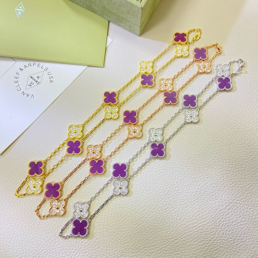 [Kismet Jewels ]CLOVER 10 MOTIFS  PURPLE VIOLET DIAMOND NECKLACE