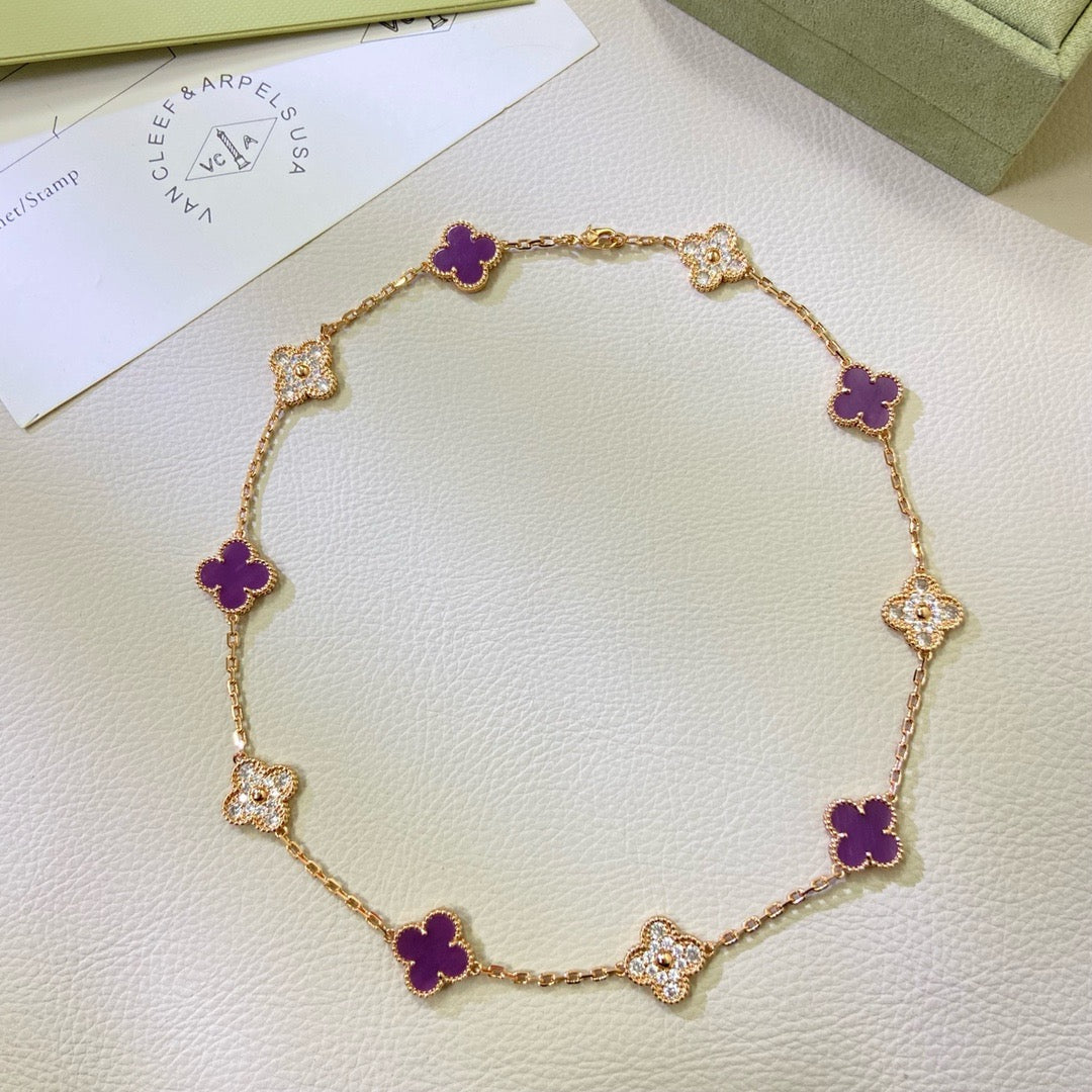 [Kismet Jewels ]CLOVER 10 MOTIFS  PURPLE VIOLET DIAMOND NECKLACE