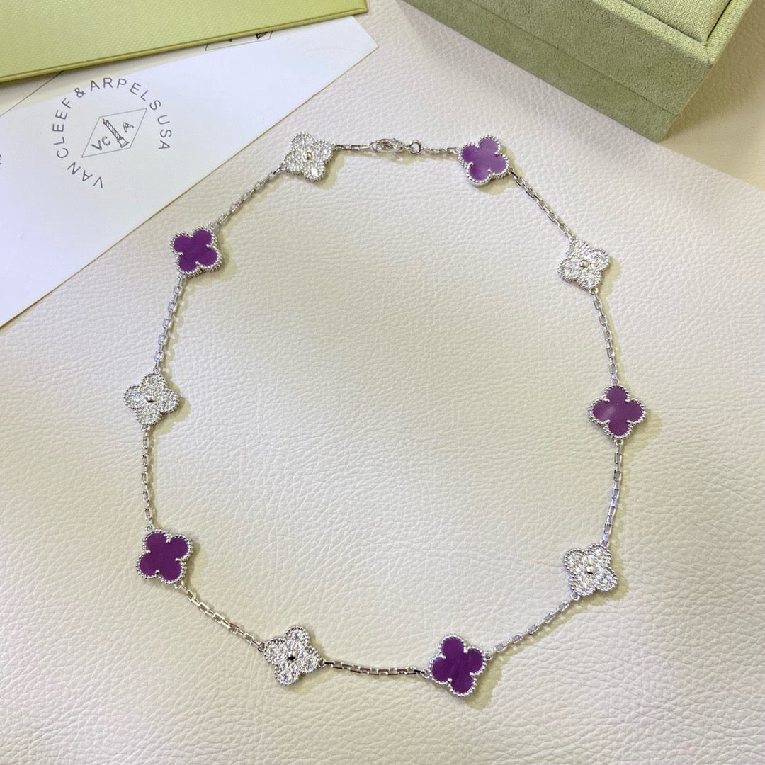 [Kismet Jewels ]CLOVER 10 MOTIFS  PURPLE VIOLET DIAMOND NECKLACE