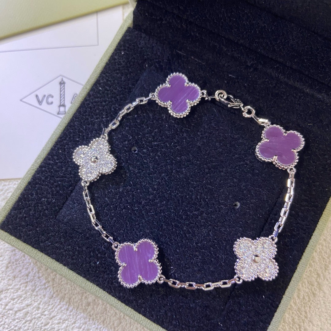 [Kismet Jewels ]CLOVER  5 MOTIFS  PURPLE VIOLET DIAMOND BRACELET