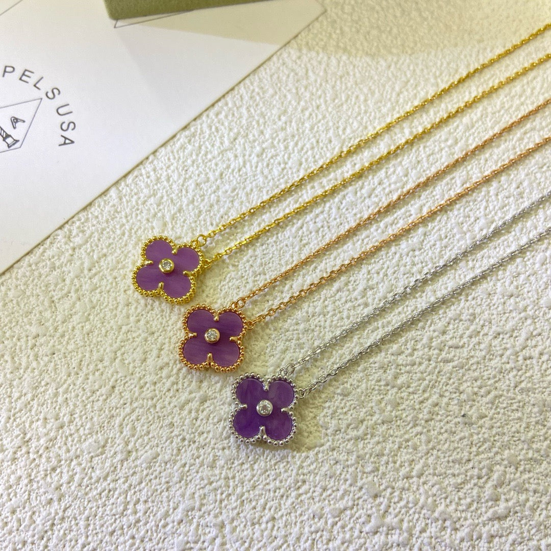 [Kismet Jewels ]CLOVER 15MM DIAMOND  PURPLE VIOLET NECKLACE