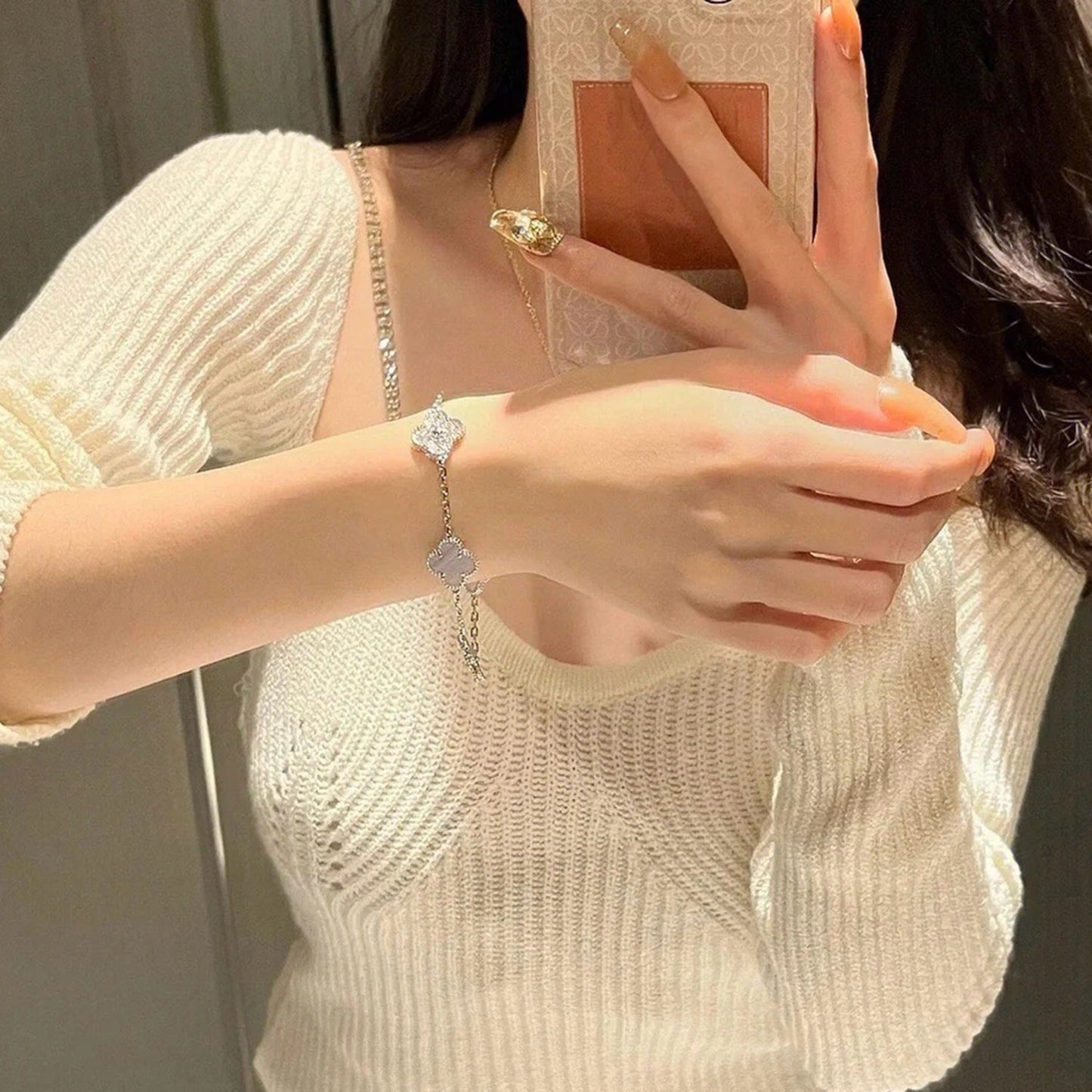 [Kismet Jewels ]CLOVER  5 MOTIF DIAMOND PURPLE CHALCEDONY BRACELET SILVER