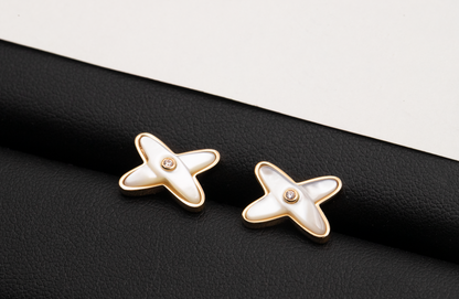 [Kismet Jewels ]JEUX DE WHITE MOP ROSE GOLD DIAMOND EARRINGS