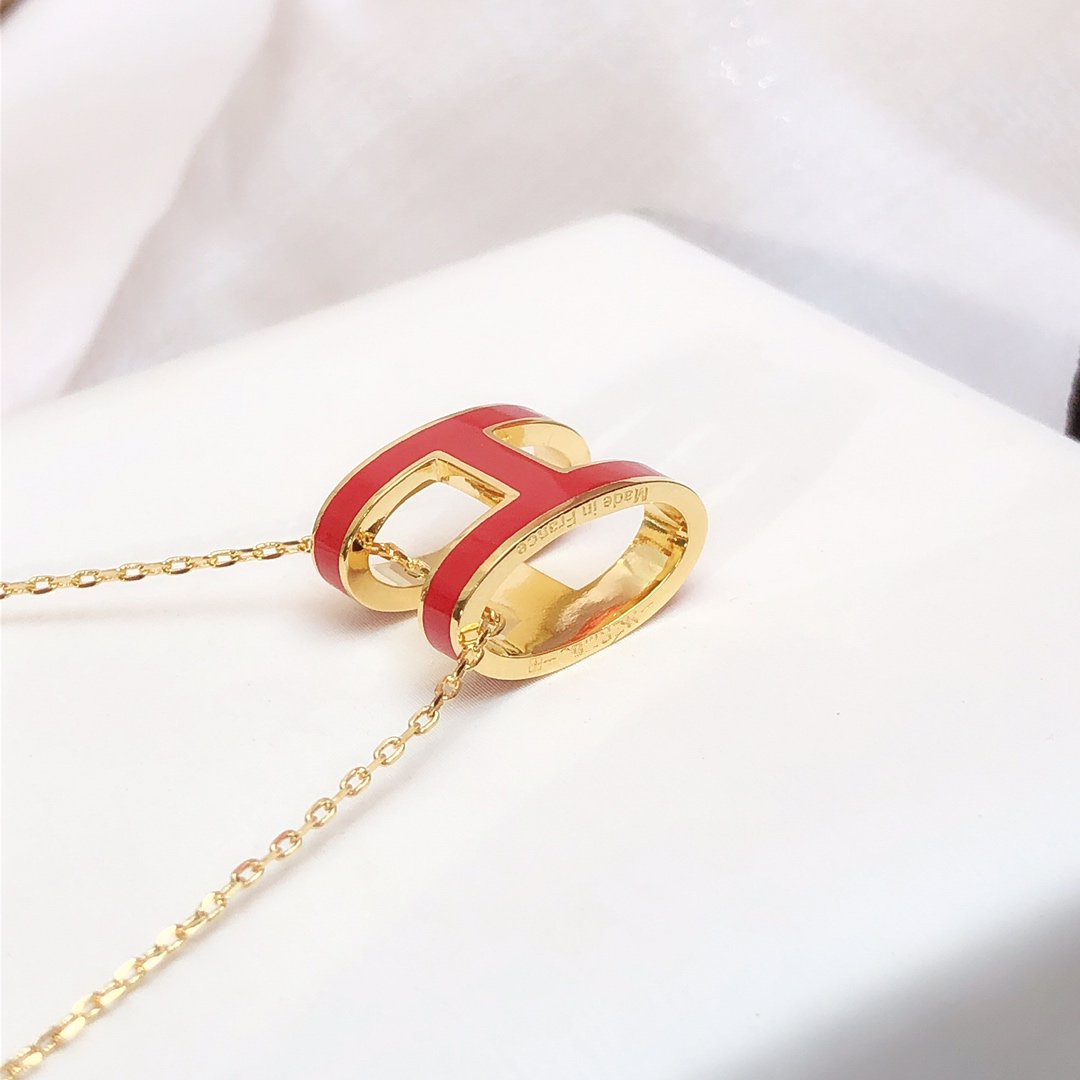 [Kismet Jewels ]HM CLIC RED ENAMEL GOLD NECKLACE
