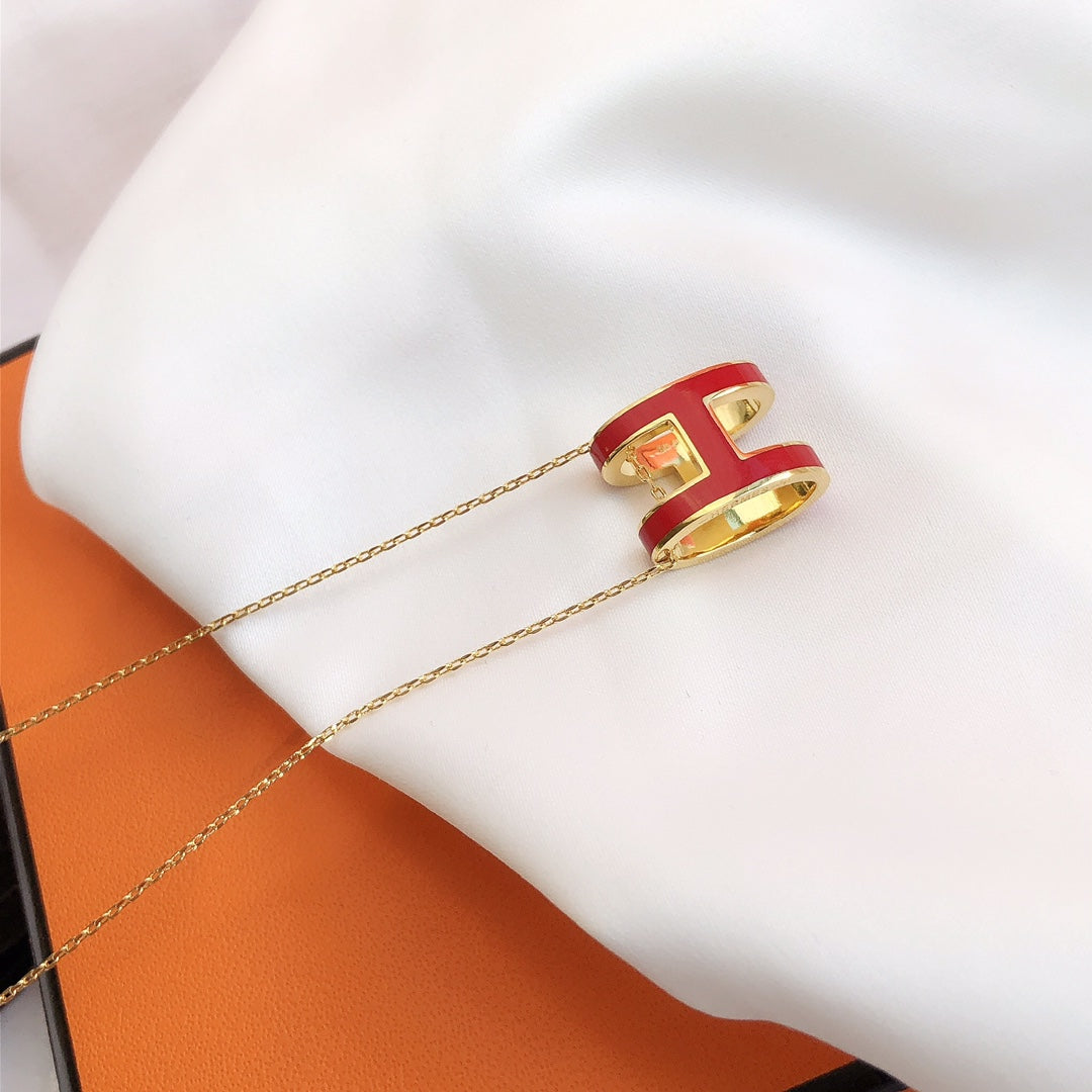 [Kismet Jewels ]HM CLIC RED ENAMEL GOLD NECKLACE