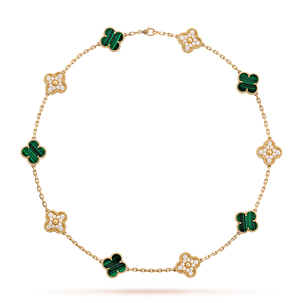 [Kismet Jewels ]CLOVER 10 MOTIFS MALACHITE DIAMOND NECKLACE