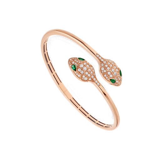 [Echo ]SERPENTI BRACELET PINK GOLD MALACHITE DIAMOND DOUBLE SNAKE