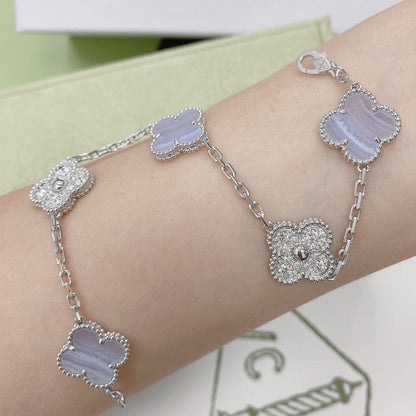 [Kismet Jewels ]CLOVER  5 MOTIF DIAMOND PURPLE CHALCEDONY BRACELET SILVER