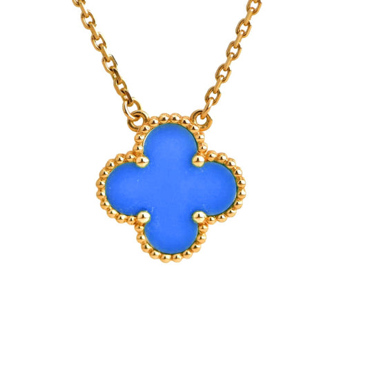 [Kismet Jewels ]CLOVER 15MM BLUE AGATE NECKLACE