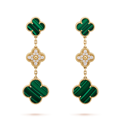 [Kismet Jewels ]CLOVER EARRINGS GOLD MALACHITE DIAMOND 3 MOTIF